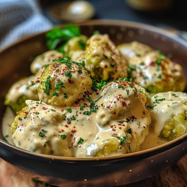 Rosenkohl in cremiger Frischkäse-Senfsauce