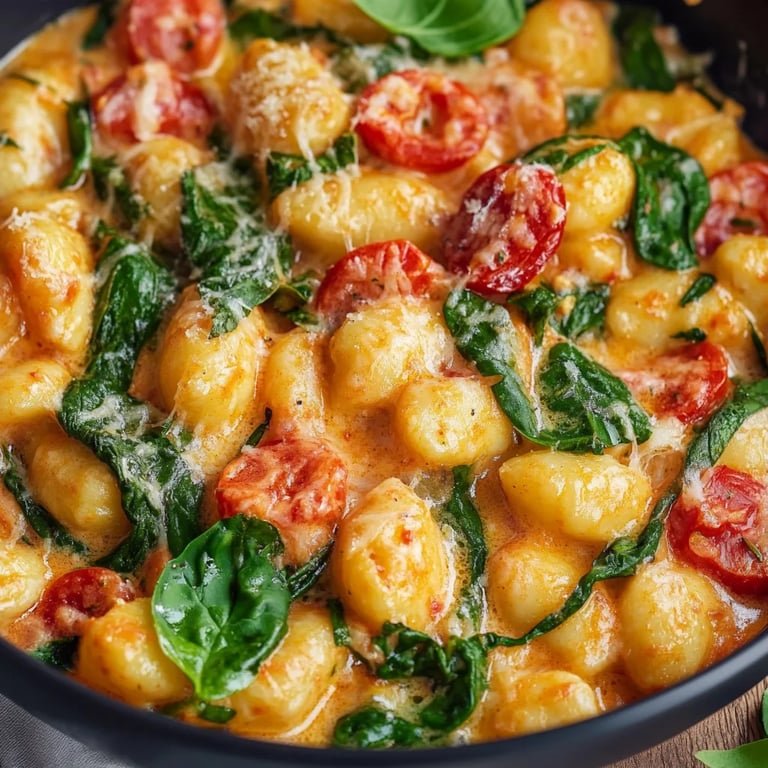 Schnelle Gnocchi-Pfanne mit Tomate & Spinat