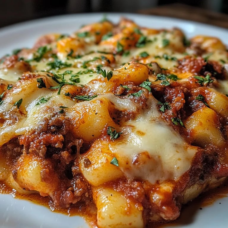 Gnocchi-Auflauf mit Käse-Bolognese