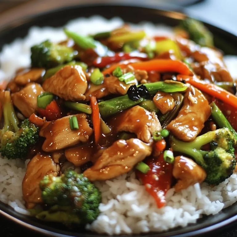 Chinesische Hähnchenpfanne mit Reis