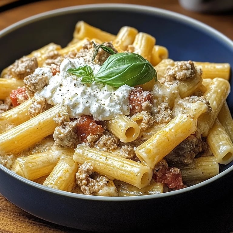 Rigatoni in Hack-Feta-Creme