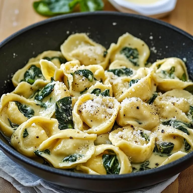 Cremige Tortellini mit Spinat-Frischkäsesauce