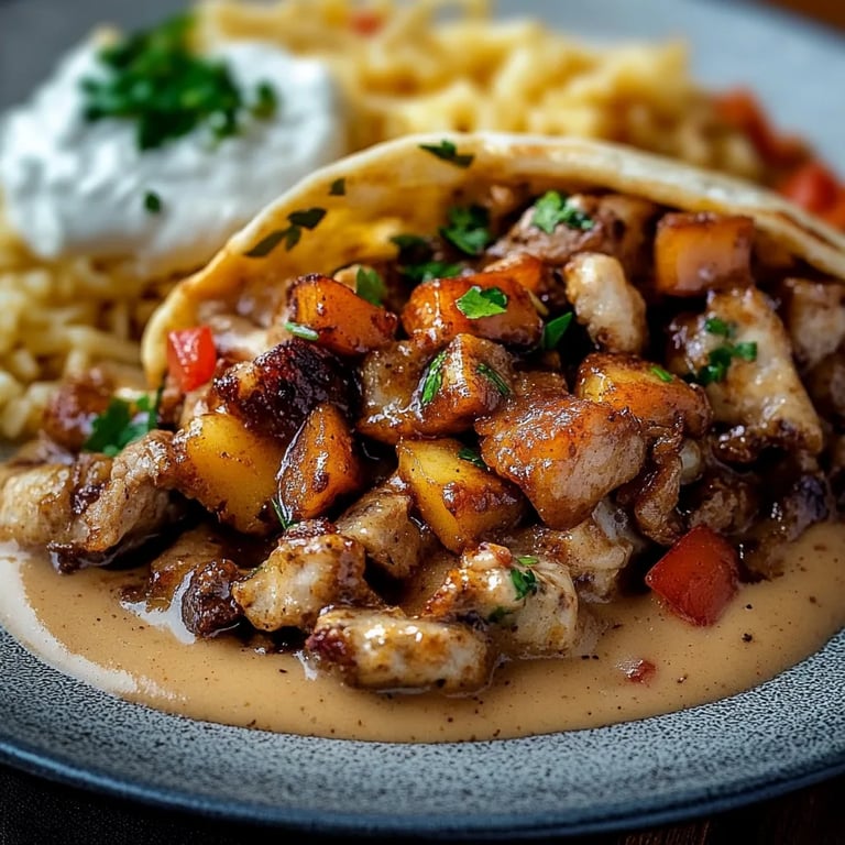 Einfaches Hähnchen Gyros in cremiger Schmand Soße