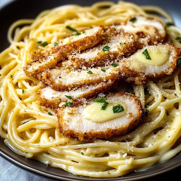 Knuspriges Hähnchen mit cremiger Pasta