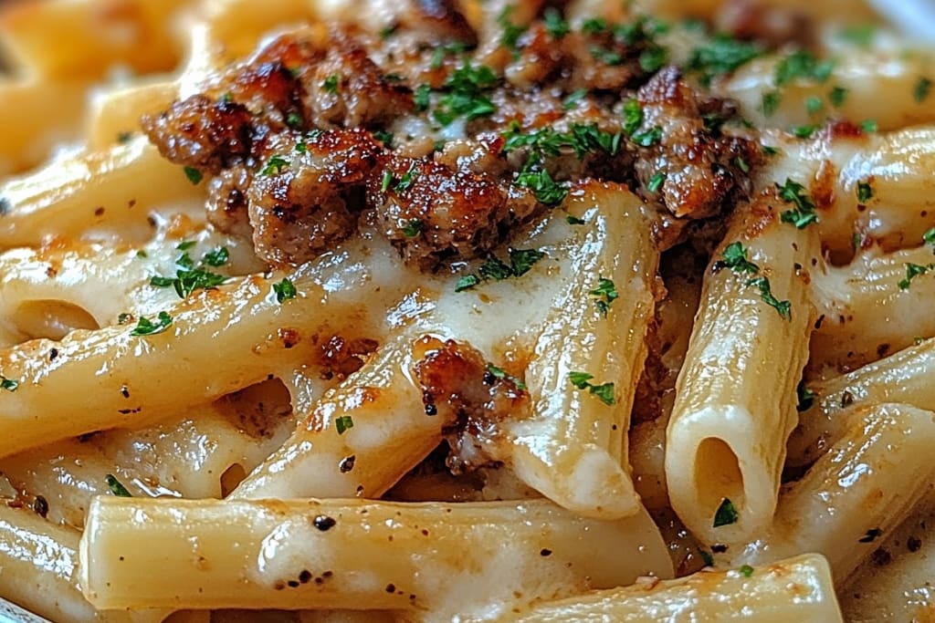 Käsige Penne mit Knoblauchbutter und Rinderhack: Ein Unglaubliches Ultimatives Rezept für 4 Personen