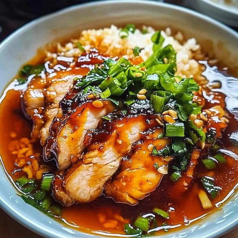 Caramelised Soy Chicken in Garlic Ginger Broth with Rice