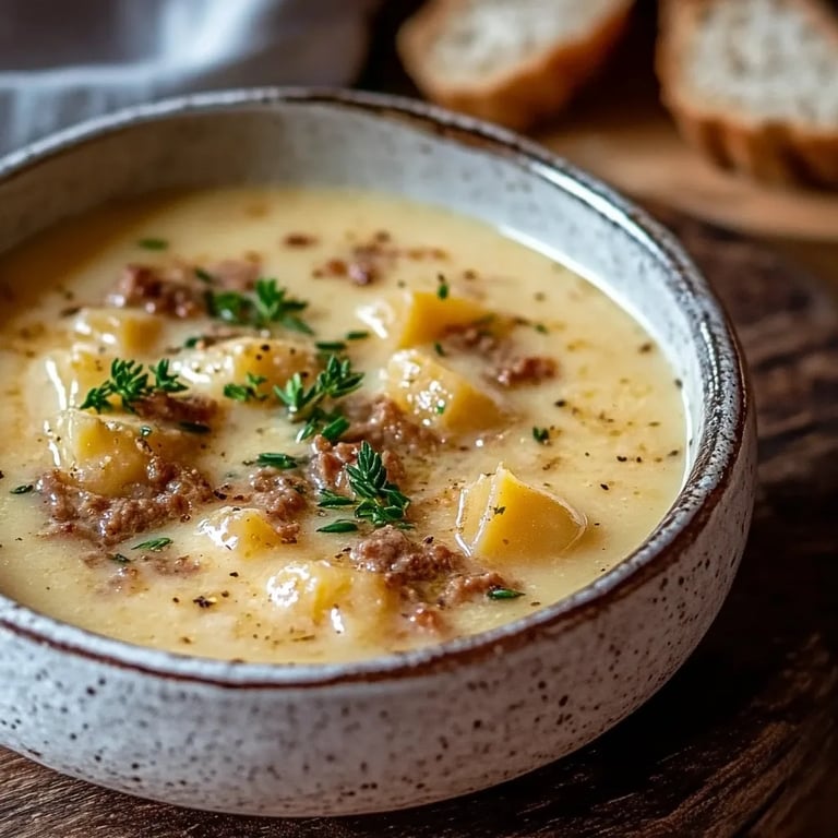 Friss-dich-dumm-Suppe – Cremige Käsesuppe mit Hackfleisch