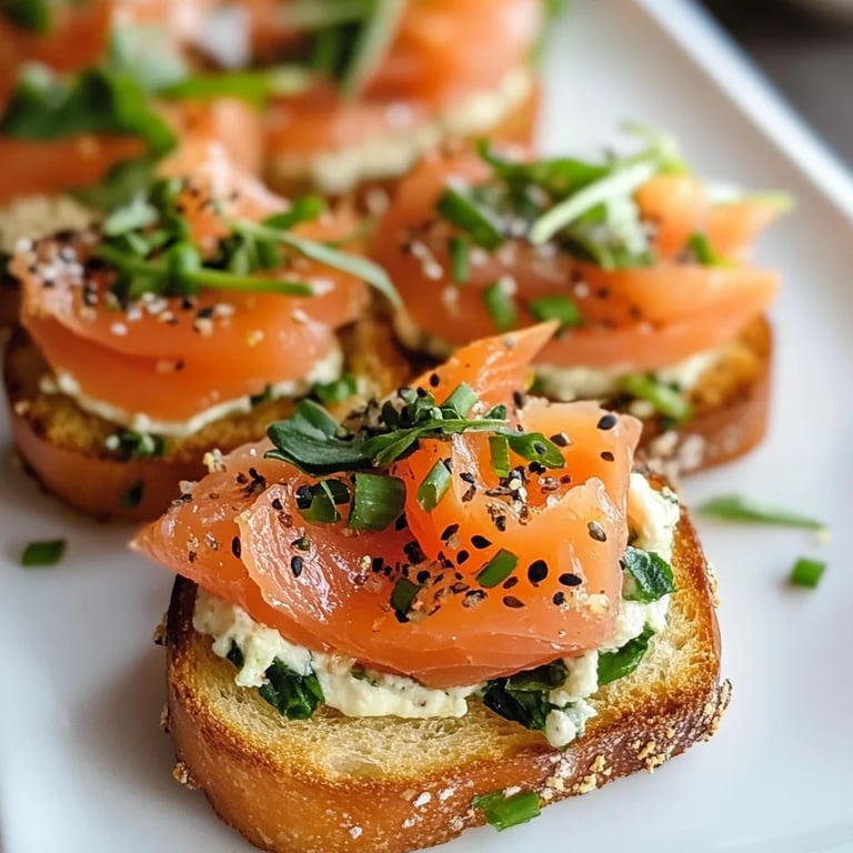 Smoked Salmon Crostini with Garlic Herb Cream Cheese