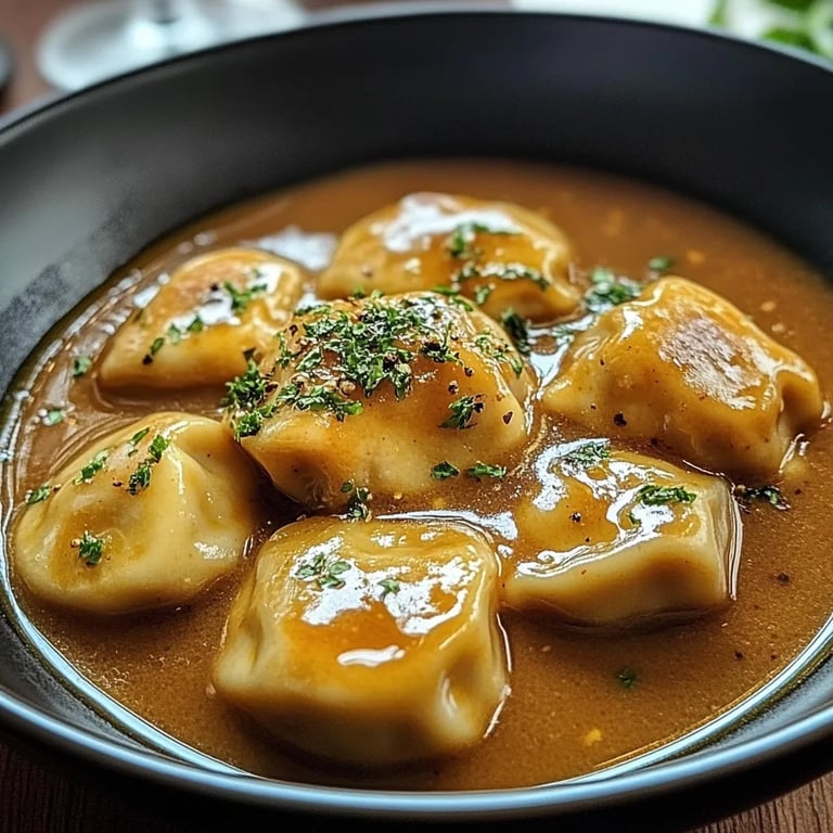 Butterzartes Rahmgulasch mit Serviettenknödel