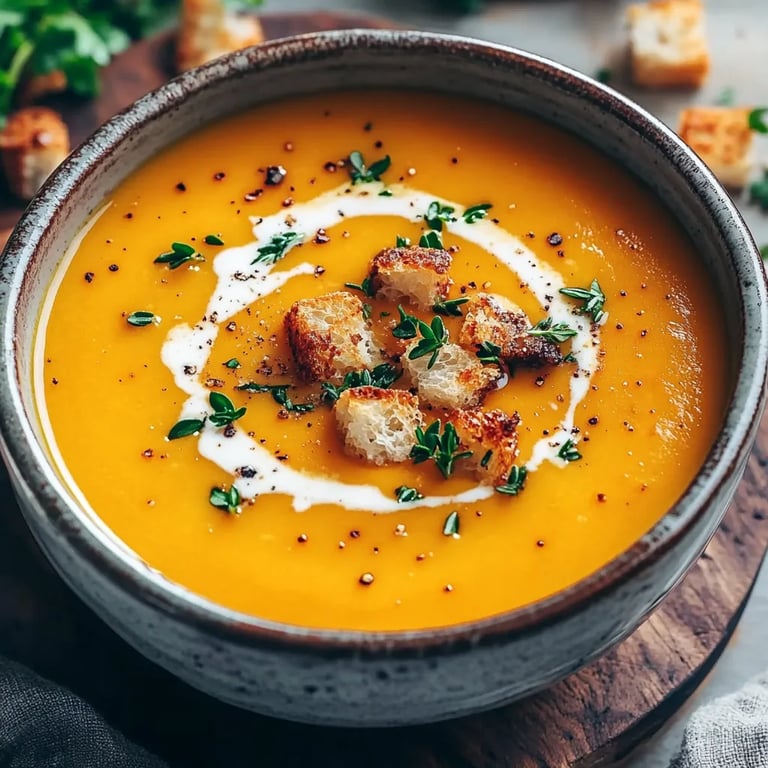 Würzige Butternusskürbis-Süßkartoffelsuppe