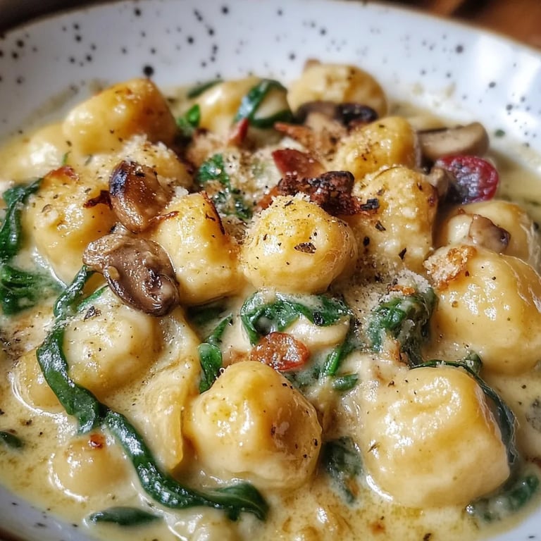 Gnocchi mit Pfanne Mit Spinat & Pilzen