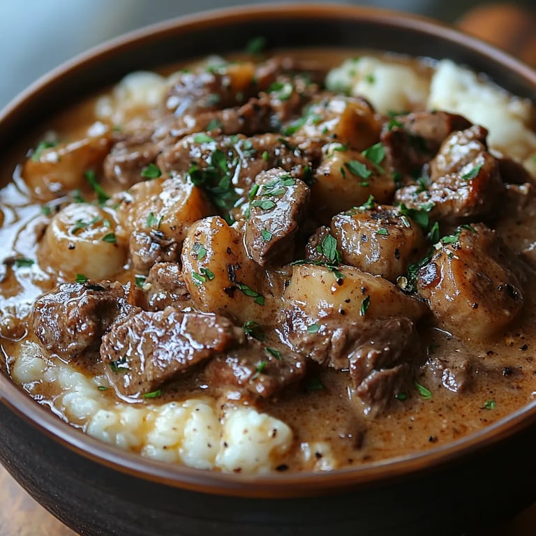 Estofado de Ternera Estilo Stroganoff en Olla de Cocción Lenta: Una Increíble Receta Última