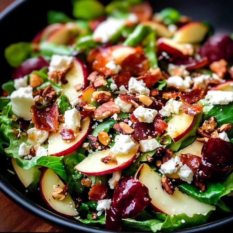 Apfelsalat mit Rinder-Bacon, Nüssen und Feta-Käse