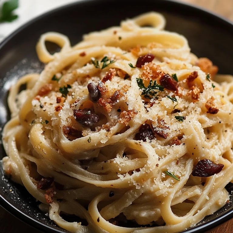 Maronennudeln in Ricottasoße mit Semmelbrösel, Zitronenthymian-Haselnüsse und Wildpreiselbeeren