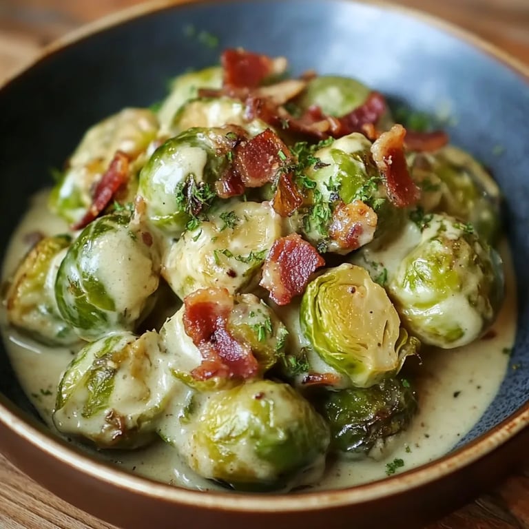 Rahm-Rosenkohl mit Speck und cremiger Soße