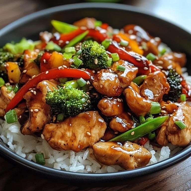 Chinesische Hähnchenpfanne mit Reis