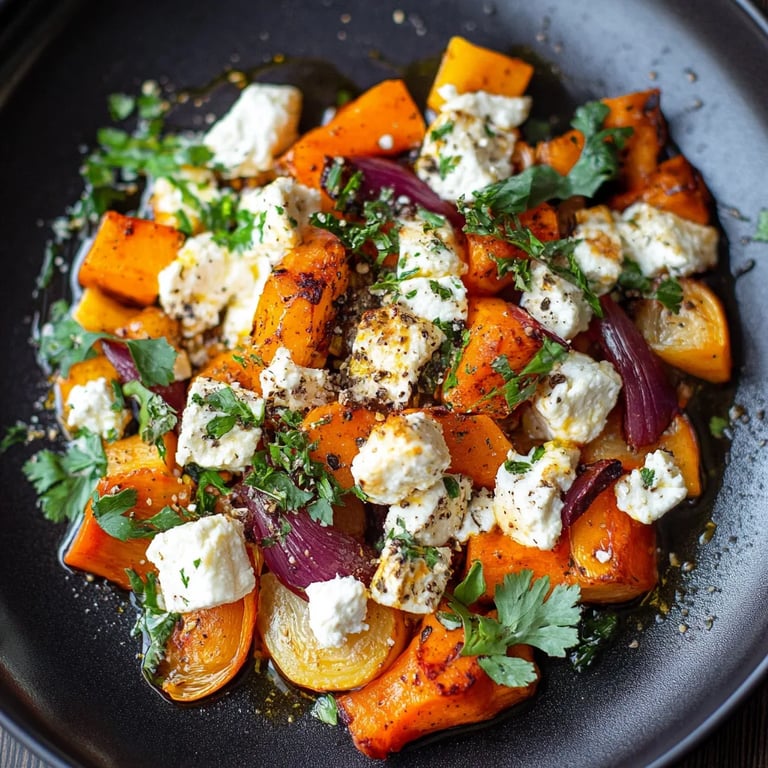 Kürbis aus dem Ofen mit Ahornsirup und Feta