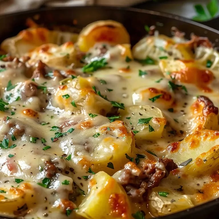 One-Pan Cheesy Potato and Meat Skillet