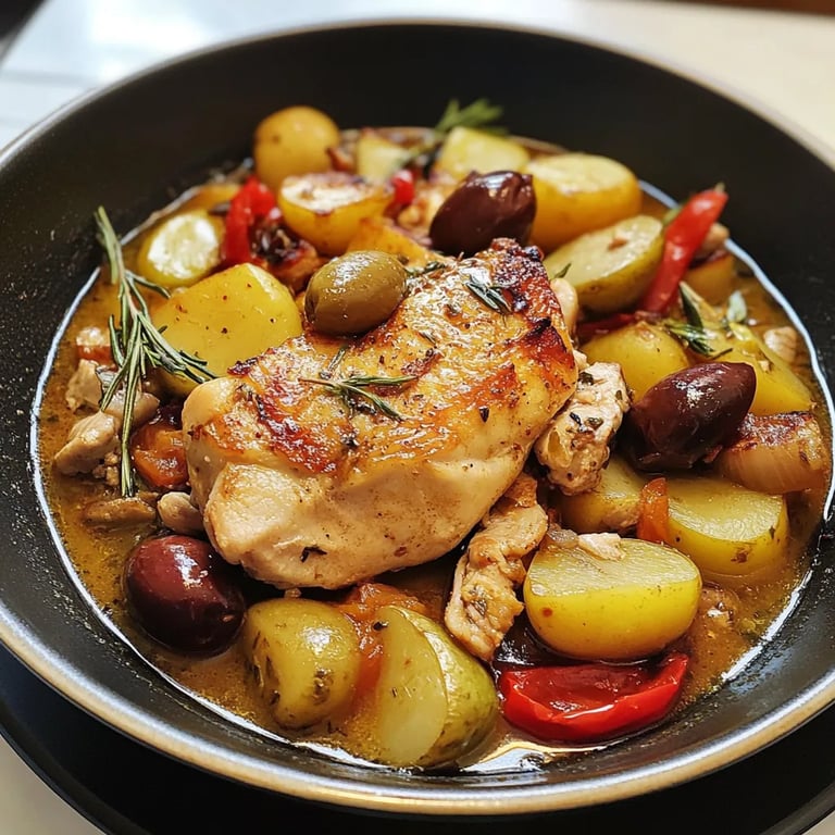 Poulet aux Poivrons, Pommes de Terre et Olives en Sauce Tomate : Une Recette Incroyable Ultime