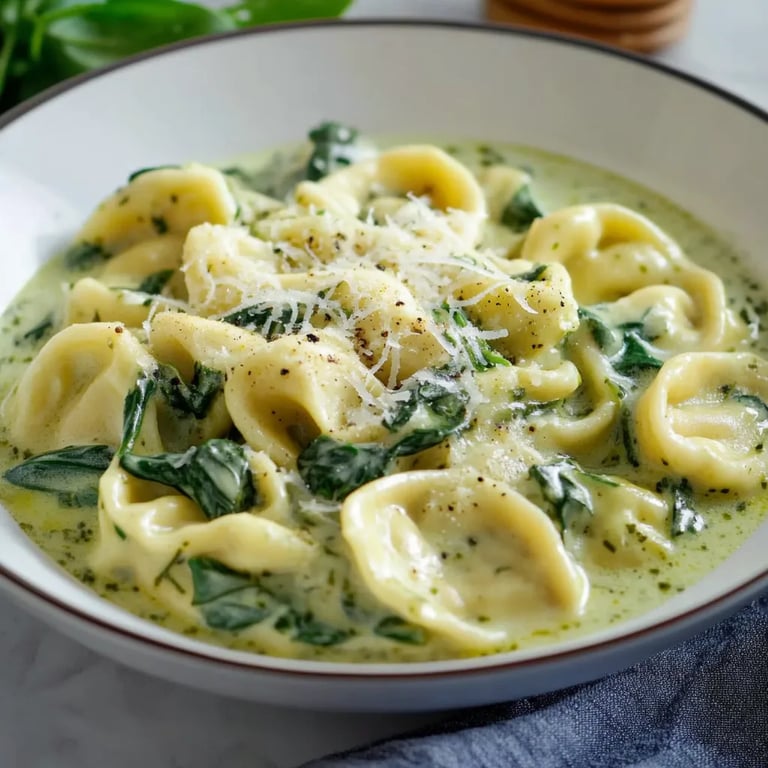 One Pot Tortellini mit Spinat Sahne Sauce