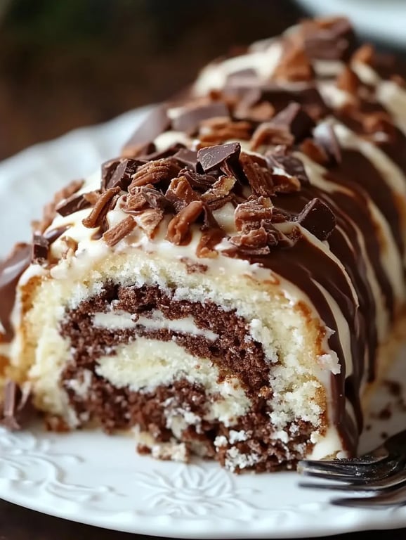 Decadent German Chocolate Roll Cake