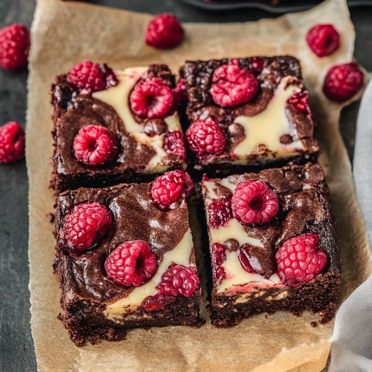 Käsekuchen-Brownies mit Himbeeren
