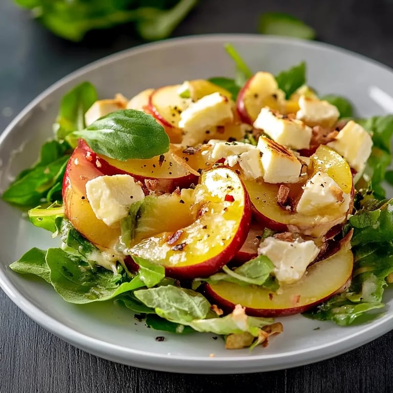 Gratinierter Apfel mit Ziegenkäse auf Salat