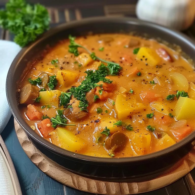 Kartoffelgulasch mit Würstchen