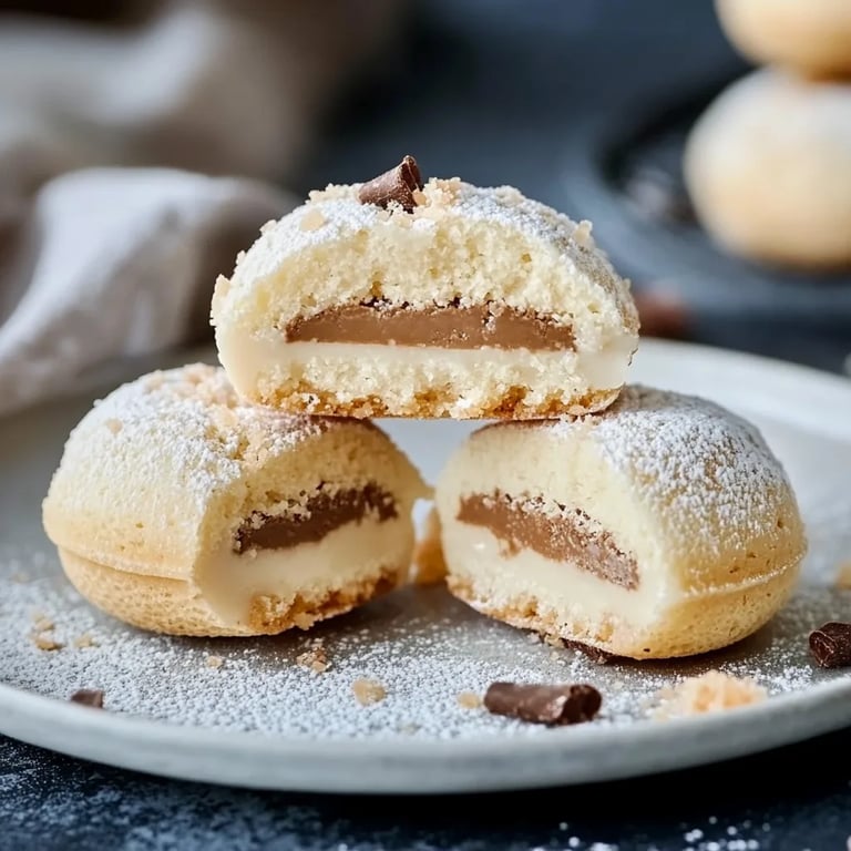 Vanillekipferl-Kugeln mit Marzipan & Nougat