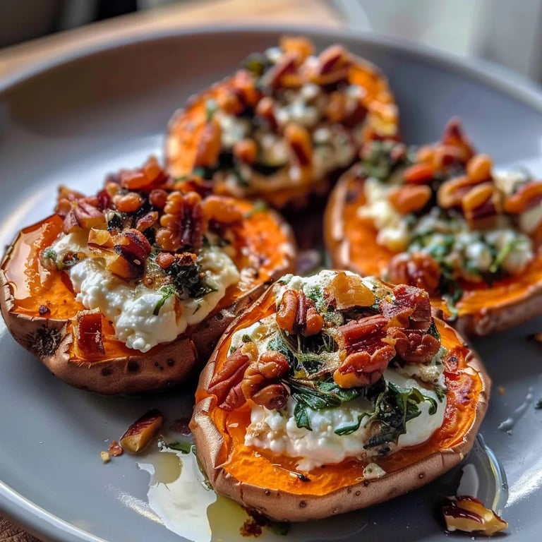 Roasted Sweet Potatoes Rounds with Ricotta and Walnuts