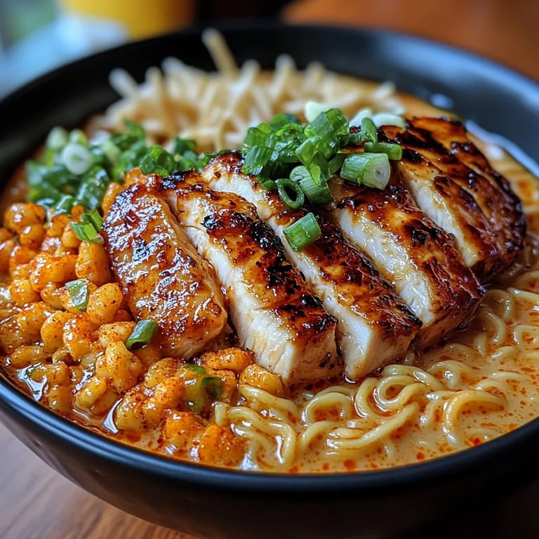 Fiery Chicken Ramen w/ Creamy Garlic Sauce: An Incredible 10-Step Recipe