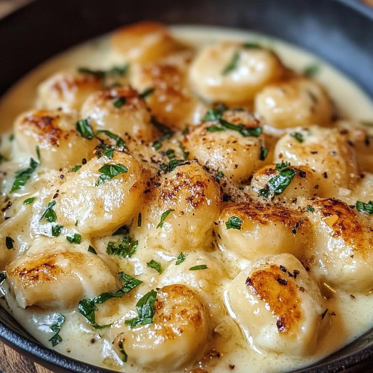 Cremige Knoblauch-Hähnchen-Gnocchi aus einer Pfanne