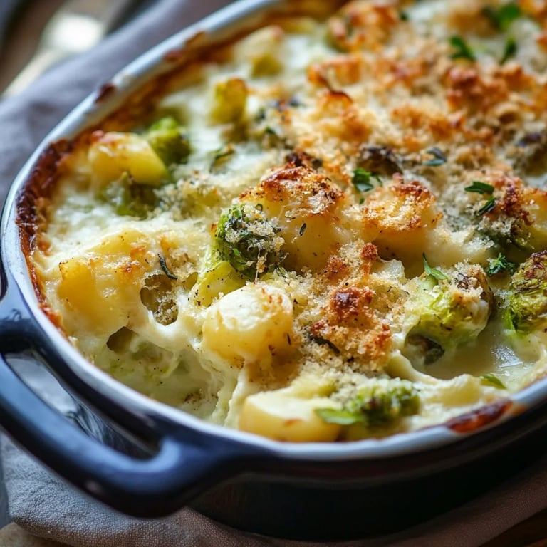 Cremiger Rosenkohl-Kartoffel-Auflauf