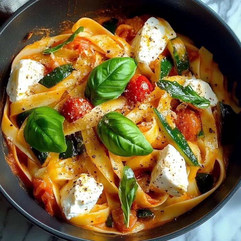 Mediterrane One-Pot-Pasta mit Tomaten, Mozzarella & Zucchini