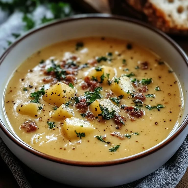 Cremige Käsesuppe mit Hackfleisch