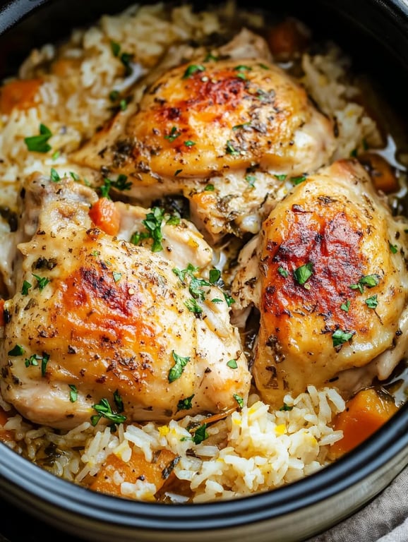 Slow Cooker Lemon Herb Chicken and Rice