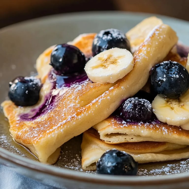 Ofenpfannkuchen mit Banane und Heidelbeeren
