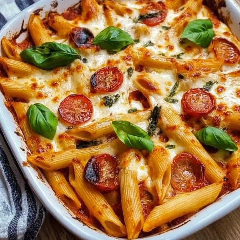 Cremiger Nudelauflauf mit Tomaten und Mozzarella