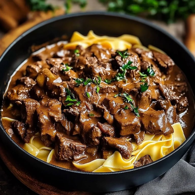 Einfaches Rindergeschnetzeltes Stroganoff