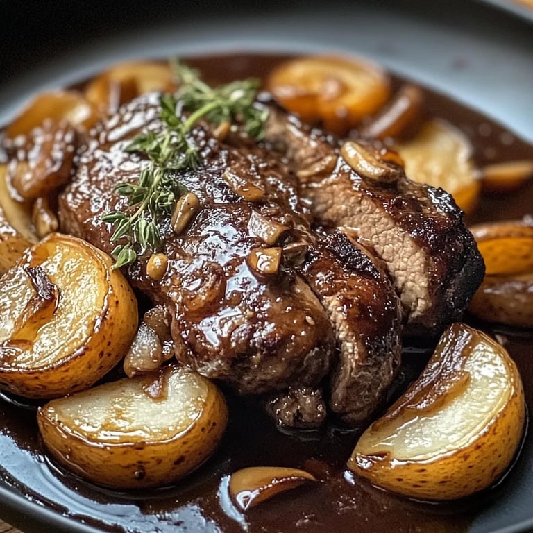 Rinderbrust in Balsamico-Zwiebelsauce