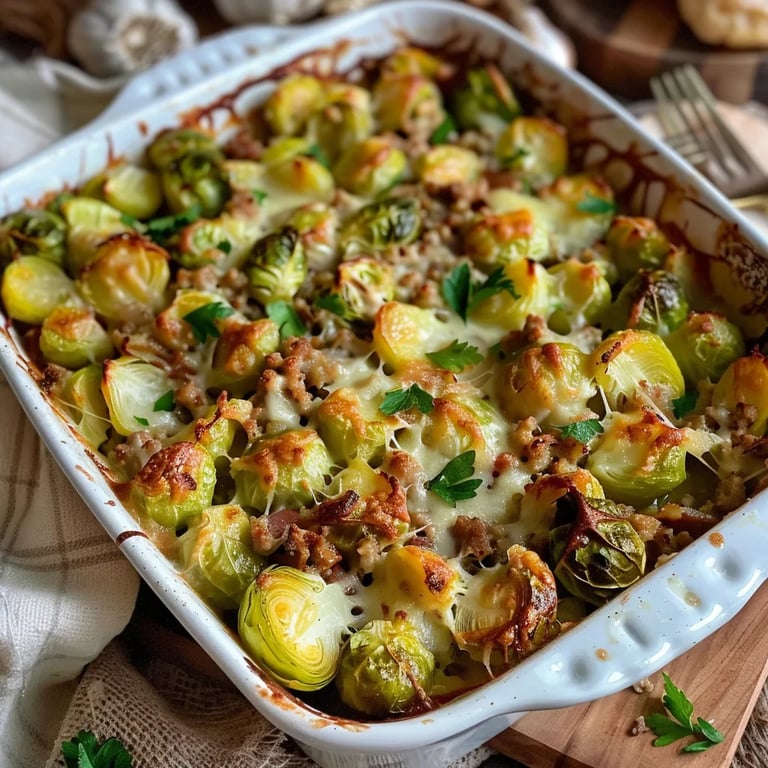 Rosenkohl Auflauf mit Kartoffel und Hackfleisch
