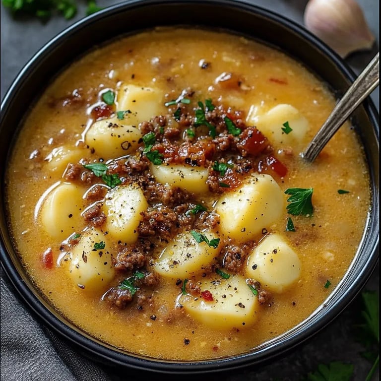 Cremige Käsesuppe mit Hackfleisch