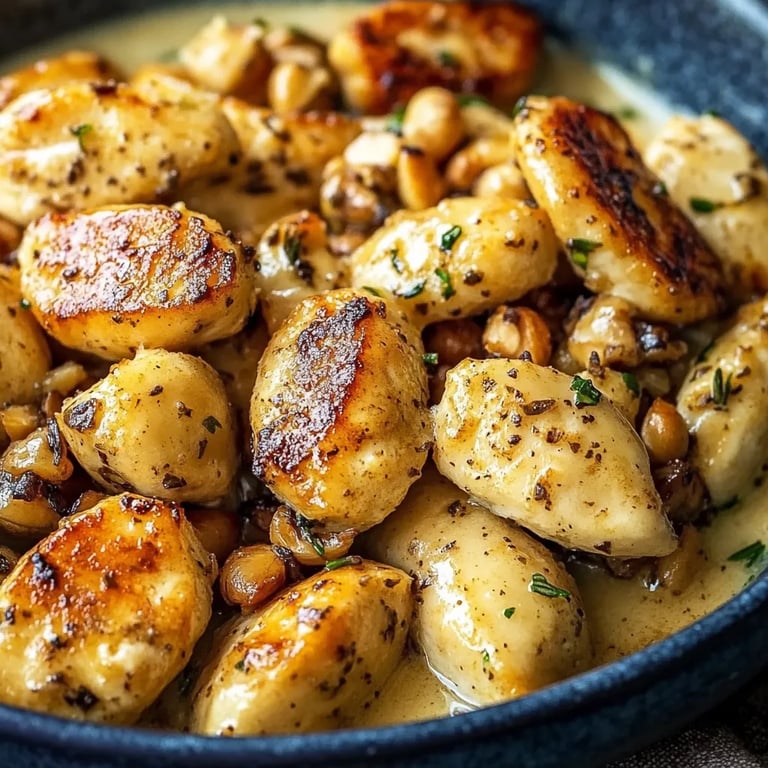 Cremige Honig-Senf-Hähnchenpfanne mit Sahne