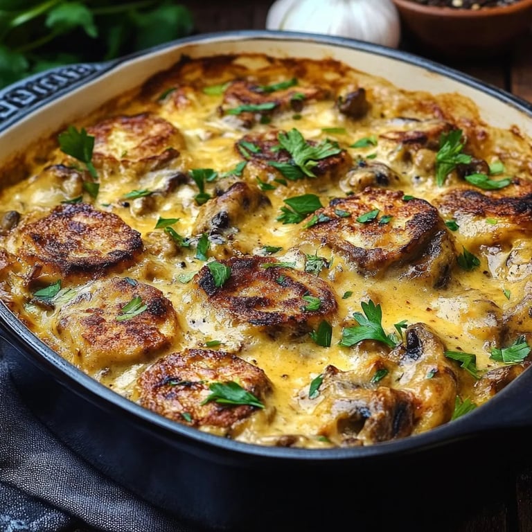 Schnitzel-Gratin mit Curry und Champignons