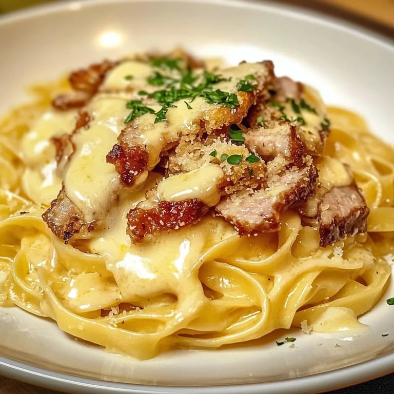 Knuspriges Hähnchen mit cremiger Pasta