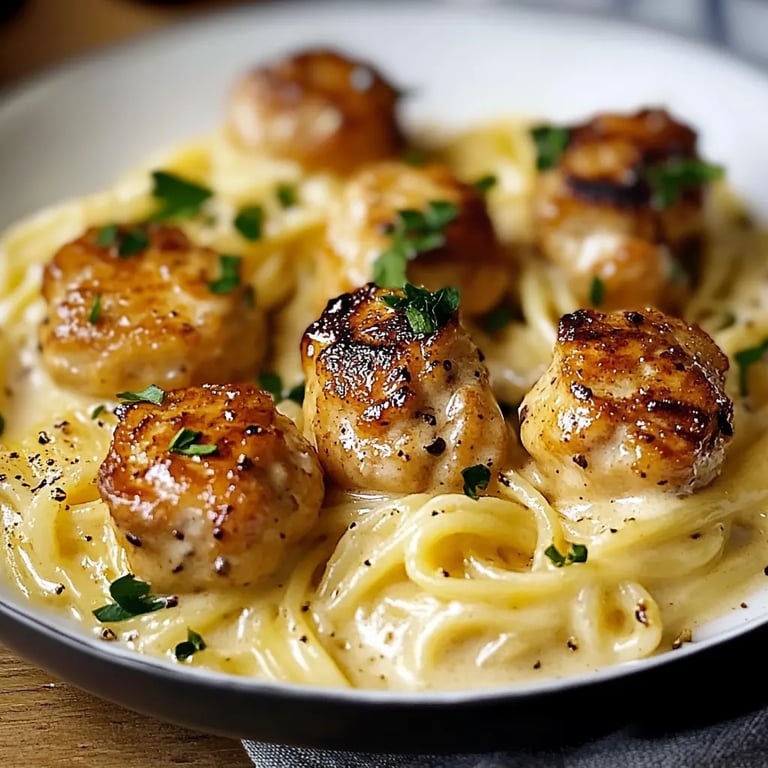 Garlic Butter Chicken Bites with Creamy Pasta