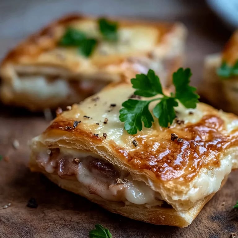 Blätterteig mit Schinken und Käse gefüllt