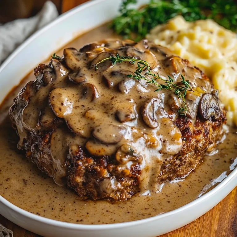 Easy Homemade Meatloaf with Mushroom Gravy