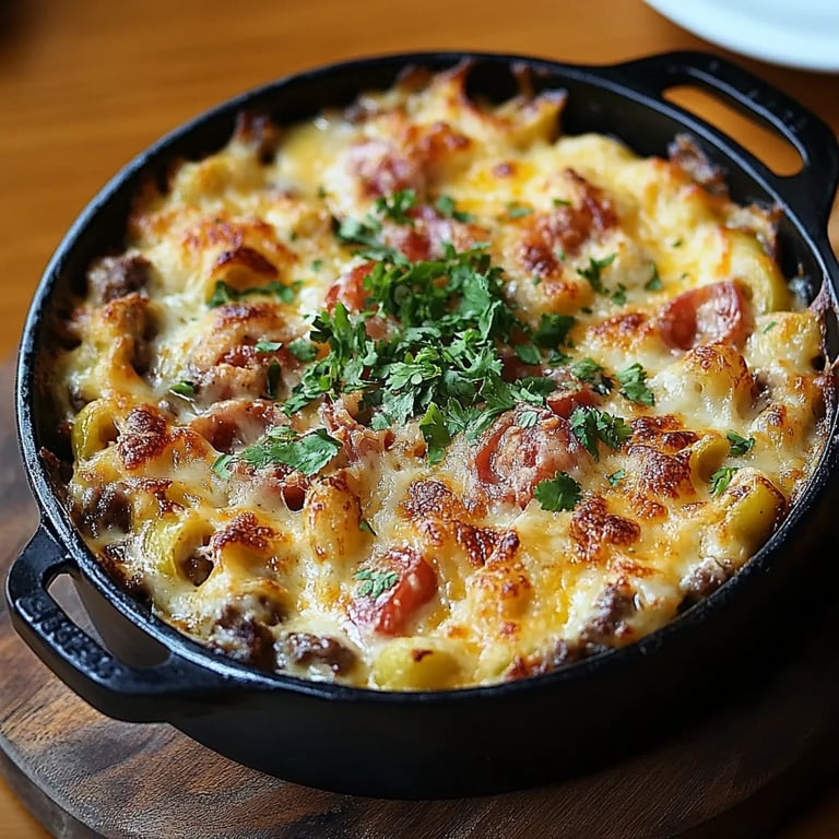 <p>Cazuela de Hamburguesa con Queso Estilo Carnívoro en Sartén: Una Increíble Receta Última</p>