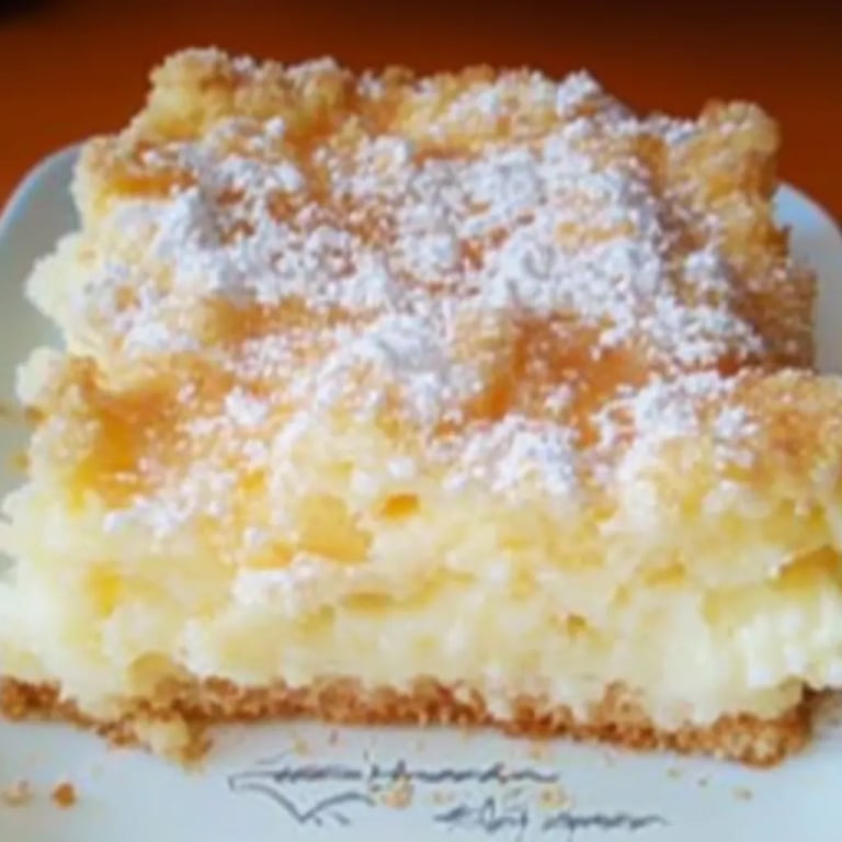 Versunkener Streuselkuchen mit Vanillepudding